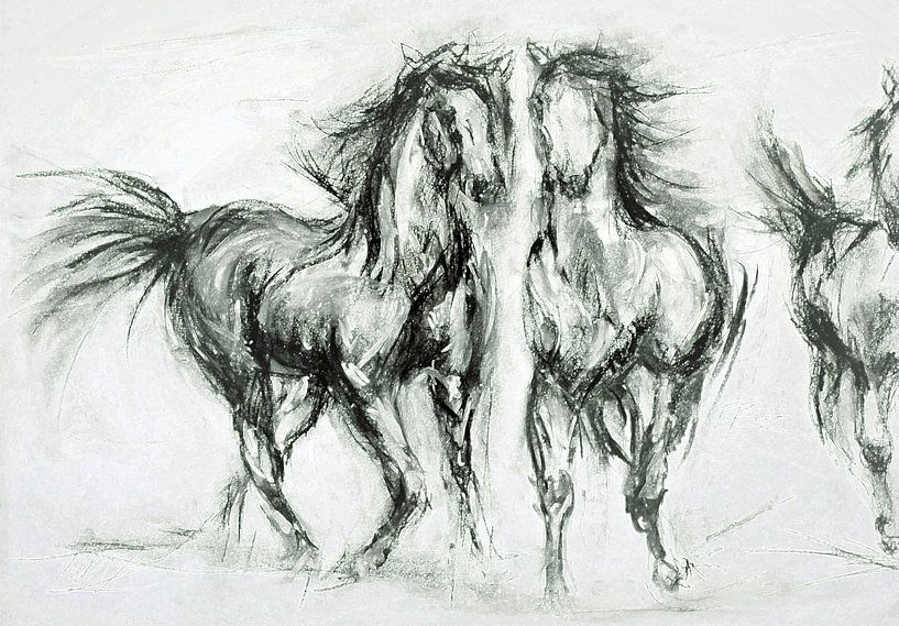 Galoppierende Pferde in der Steppe. von Ineke de Rijk