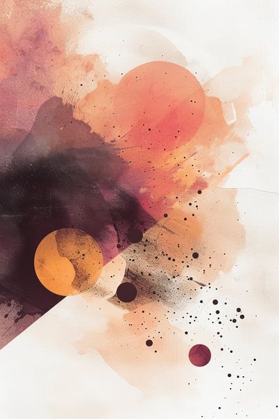Grafik in abstrakten Formen in Gelb, Orange und Weiß von Digitale Schilderijen