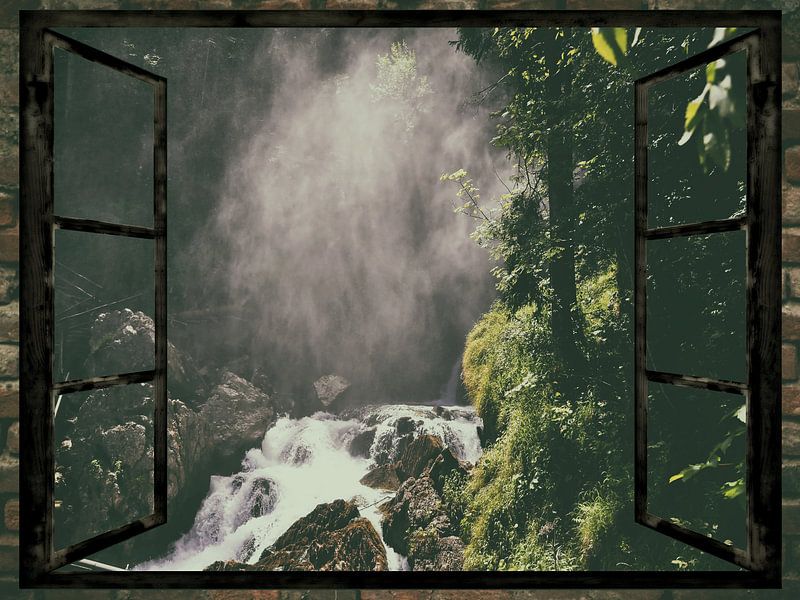 Fensterblick - Blick zum Wasserfall von Christine Nöhmeier