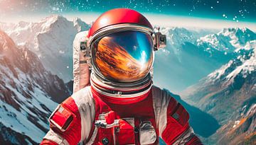 Ruimtepak in rood Astronaut van Mustafa Kurnaz
