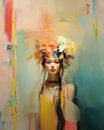 Kleurrijk portret, abstract gecombineerd met realisme van Carla Van Iersel thumbnail