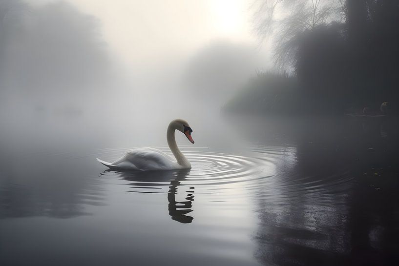 Swan in the water by Artsy