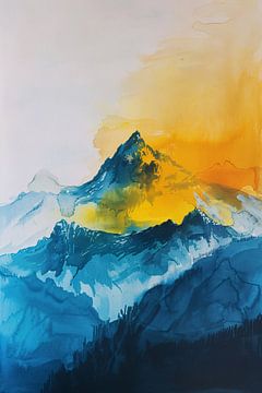 Abstract watercolour of mountains and sun by Art & Soul Creations