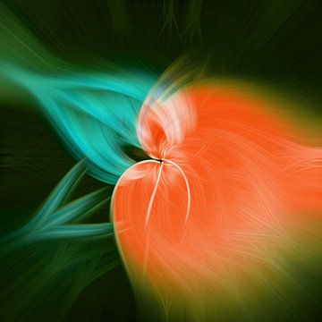 Bloem van het licht. Abstracte geometrische kleurrijke kunst in oranje en groen van Dina Dankers