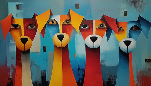 4 abstrakte Hunde buntes Panorama