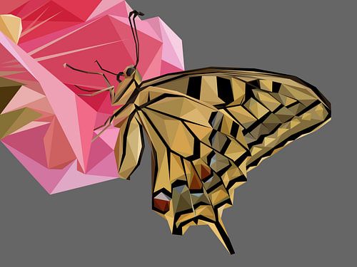 Gele vlinder op roze bloem