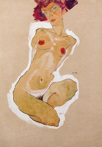 Egon Schiele. Squatting Female Nude by 1000 Schilderijen