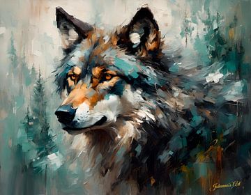 Wilde dieren - Geabstraheerd surrealisme - Wolf 3 van Johanna's Art