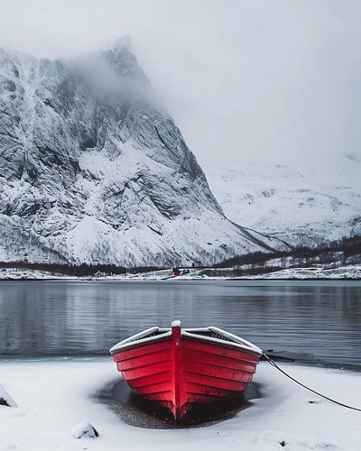 Boat in the winter fjord