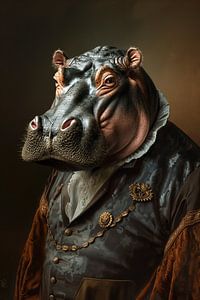 Nijlpaard in ouderwetse kleding van Bert Nijholt