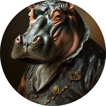 Nijlpaard in ouderwetse kleding van Bert Nijholt