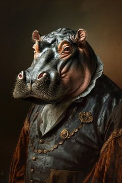 Nijlpaard in ouderwetse kleding