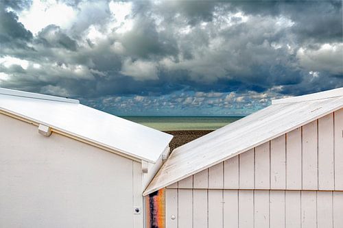 Strandcabines langs de kust in Mers-les-Bains