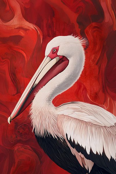 Pélican en rouge Abstraction Elegant Focus par Eva Lee