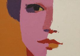 Modernes Abstraktes Gesicht in Pink und Orange von Niklas Maximilian