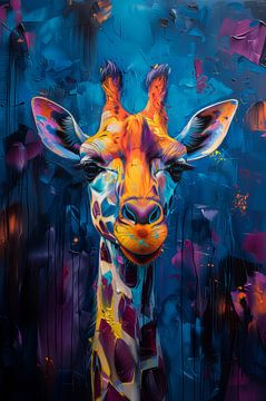 Vrolijke Hoogtepunten - Giraffe in Kleurrijke Abstractie van Eva Lee