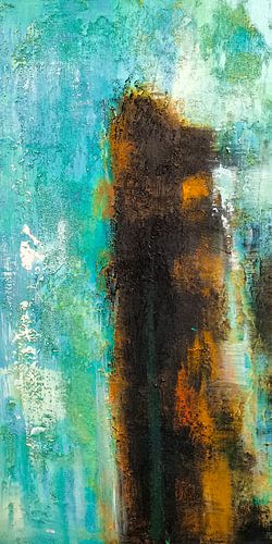 Modern, Abstract Digitaal Kunstwerk in  Blauw Oranje Zwart