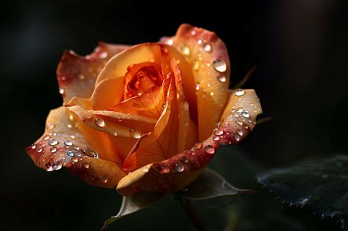 Roos met waterdruppels in close-up