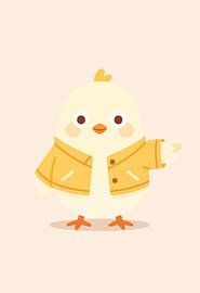 Wandbild: Süßes Küken in gelber Jacke – Lustiges, minimalistisches Tiermotiv