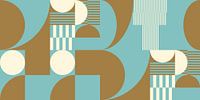 Abstracte retro geometrische kunst in goud, blauw en gebroken wit nr. 19 van Dina Dankers thumbnail