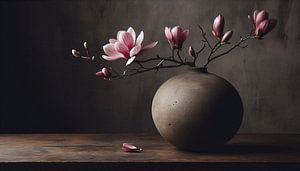 Branche de magnolia rose dans un vase globe