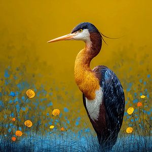 Bunter Reiher im Blumenfeld | Elegante Schönheit