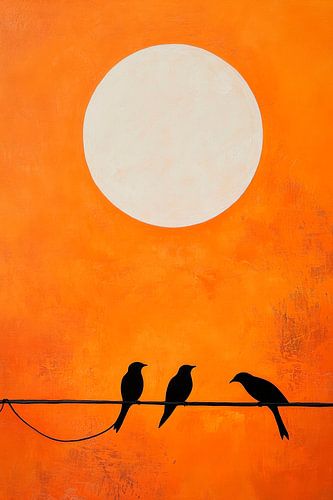 Vogelsilhouetten voor een zonnige avondlucht