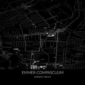 Zwart-witte landkaart van Emmer-Compascuum, Drenthe. van Rezona