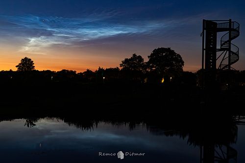 Luminous night clouds over Crystal Pool