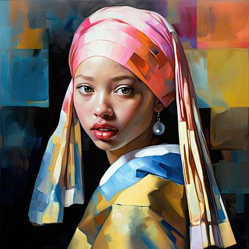 Girl with a pearl earring portrait painting by Vlindertuin Art