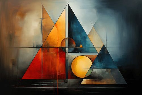 Abstract olieverfschilderij met driehoeken