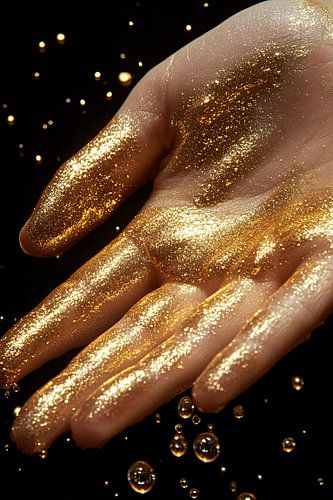 Hand bedekt met gouden verf