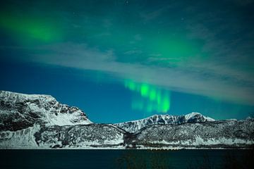 Groen Licht boven een Noors Fjord van Menno van der Haven