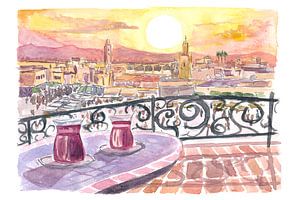 Geweldige Marrakech Marokko Rooftop Romance met thee en Fna-plein van Markus Bleichner
