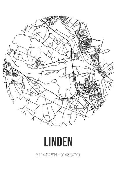 Linden (North Brabant) | Map | Black and White by Prints of Place