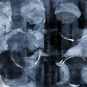 Moderne abstracte organische vormen en lijnen in blauw, zwart en wit van Dina Dankers