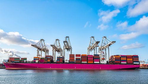 Containerschip bij de containerterminal in de haven van Rotterdam