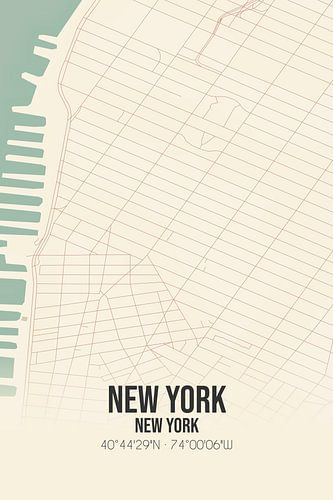 Vintage landkaart van New York (New York), USA.