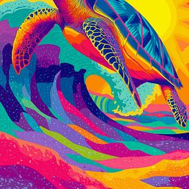 A colourful turtle in the ocean by Pixelbull Design