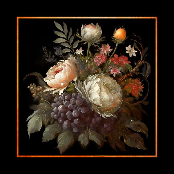 Sfeervol Stilleven schilderij. Victoriaans  bloemstuk met pioenrozen van Studio Pieternel