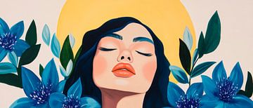 Woman with flowers and sunlight - play of colours by Poster Art Shop