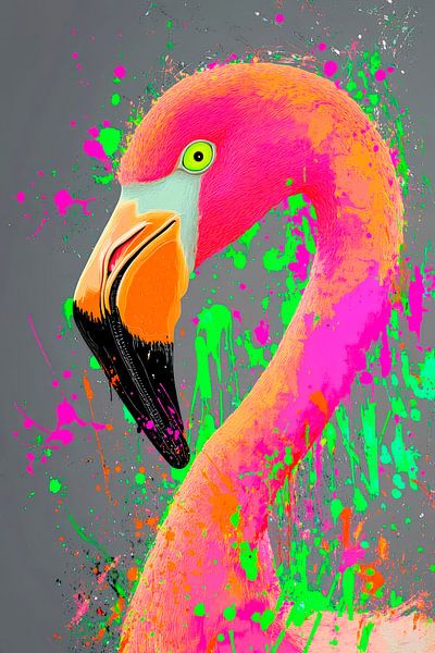 Flamingo in bright colours - Pop Art by Poster Art Shop