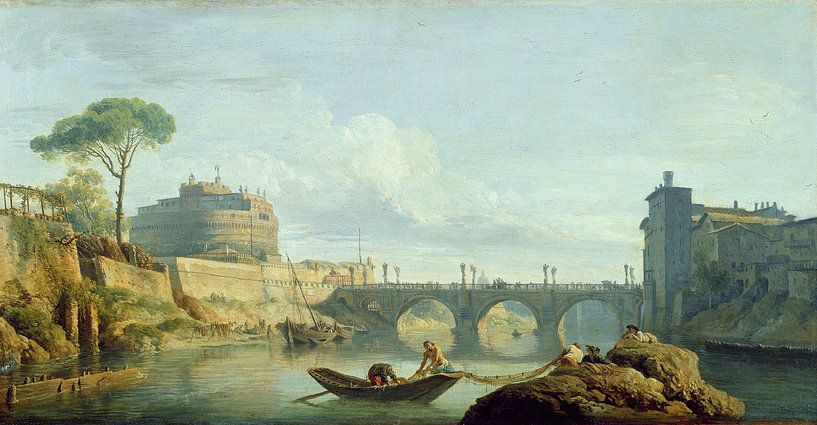 Claude Joseph Vernet,The Bridge and Castle Santangelo, 1745 Oil on by finemasterpiece