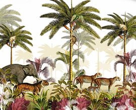 Des palmiers imprimés dans la jungle avec des tigres, des panthères et des éléphants sur Studio POPPY