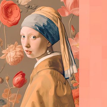 Girl with a pearl earring in peach fuzz by Vlindertuin Art