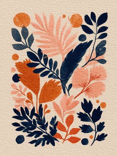 Botanisch Abstract Blauw, Oranje en Roze van Gypsy Galleria