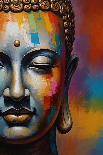 Portrait expressif et coloré de la tête de bouddha