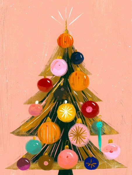 Cheerful modern Christmas tree with colourful ornaments by But First Framing