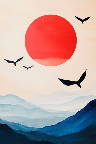 Sunset over blue mountains by Poster Art Shop