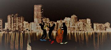 Jazz trio plays at the edge of New York.